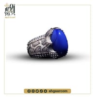 خاتم فضة متوج بحجر من العقيق اليماني الجزع الملون...