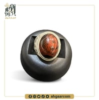 خاتم فضة متوج بحجر من الجاسبر الاحمر اللاقط للمغنا...