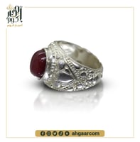 خاتم فضة صياغة يدوية متوج بحجر الجارنيت الاحمر الن...