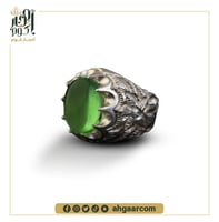 خاتم فضة متوج بحجر الفلوريت الأخضر الطبيعي
