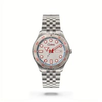 ساعة رجالية باللون الفضي إطار ابيض واحمر