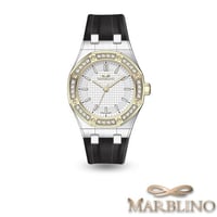 ساعة نسائية ربل أسود بإطار فضي