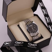 ساعة رجالية باللون الفضي مينا أسود