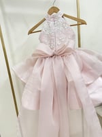 فستان انيق وفخم خربزي شك مع ذيل