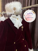 فستان مخمل فخم وانيق مزين بالفرو والأزرار الذهبي