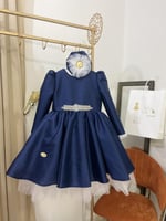 فستان كحلي متوفر بعدة ألوان مع وشاح تطريز