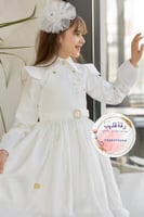 فستان ابيض فخم مع فرو للمناسبات الشتاء