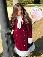 فستان مخمل فخم وانيق مزين بالفرو والأزرار الذهبي