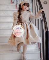 فستان فخم وانيق مزين بالفرو والدانتيل