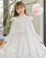 فستان ابيض فخم مع فرو للمناسبات الشتاء