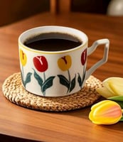 كوب قهوة خزفي برسومات التوليب