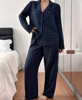 بيجامة نسائية بأكمام طويلة وطباعة مربعات