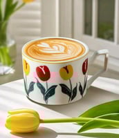 كوب قهوة خزفي برسومات التوليب