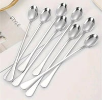 طقم ملاعق معدنية فضية طويلة 8 قطع