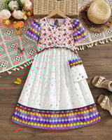 فستان بناتي رمضاني بطباعة + حقيبة صغيرة هندسية وبي...