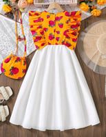 فستان بناتي رمضاني بكشكة من الأعلى وبطبعة الزهور +...