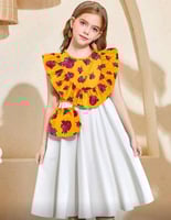 فستان بناتي رمضاني بكشكة من الأعلى وبطبعة الزهور +...