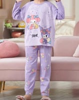 بيجامة بناتي كم طويل مع تي شيرت برسومات كرومي