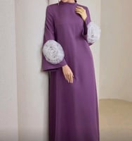 جلابية نسائية أنيقة مع ياقة واقفة بكم طويل في نهاي...