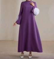 جلابية نسائية أنيقة مع ياقة واقفة بكم طويل في نهاي...