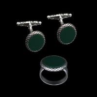 خاتم ملكي و كبكات فضة عيار 925 بحجر أخضر فاخر