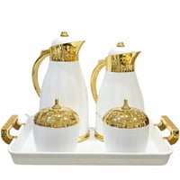 طقم ترامس شاي وقهوة أبيض ذهبي 5 قطع من الأسطورة
