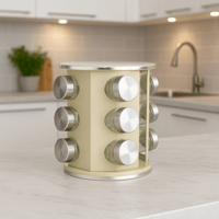 منظم بهارات بيج دوار + 12 علبة زجاجية بأغطية ستيل