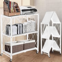 أرفف تخزين قابلة للطي متحركة 3 أدوار أبيض