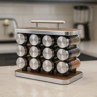 ستاند بهارات بيد وحواف ستيل + 12 علبة زجاجية