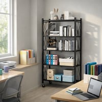 أرفف تخزين قابلة للطي متحركة 5 أدوار أسود