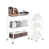 أرفف تخزين قابلة للطي متحركة 3 أدوار أبيض