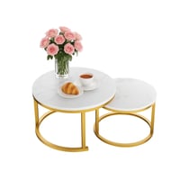 طقم 2 طاولة متذاخلة خشبية وبإطار ذهبي أنيق من اكست...