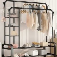 علاقة ملابس حديد مزدوجة مع أرفف تخزين خطافات جانبي...