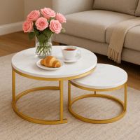 طقم 2 طاولة متذاخلة خشبية وبإطار ذهبي أنيق من اكست...