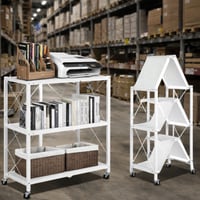 أرفف تخزين قابلة للطي متحركة 3 أدوار أبيض