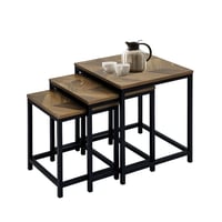 طقم 3 طاولات متذاخلة خشبية وبإطار أسود أنيق من اكس...