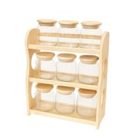 منظم بهارات خشبي + 9 برطمانات زجاجية
