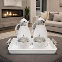 طقم ترامس شاي وقهوة أبيض فضي 5 قطع من الأسطورة