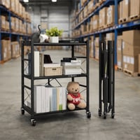 أرفف تخزين قابلة للطي متحركة 3 أدوار أسود