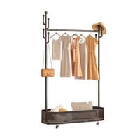 ستاند ملابس أسود متحرك متين + 6 خطافات + مساحة تخز...