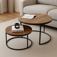 طقم 2 طاولة متذاخلة خشبية وبإطار أسود أنيق من اكست...