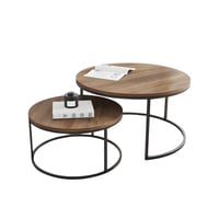 طقم 2 طاولة متذاخلة خشبية وبإطار أسود أنيق من اكست...