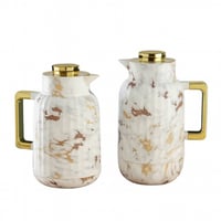 طقم ترامس شاي وقهوة أبيض رخامي مذهب من بيتروس