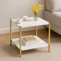 طاولة جانبية رخامية بطابقين وبإطار ذهبي أنيق من اك...