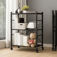 أرفف تخزين قابلة للطي متحركة 3 أدوار أسود