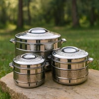 طقم 3 حافظات طعام ستانلس ستيل بنقش فضي من Royal Ca...