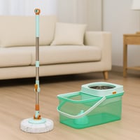 ممسحة تنظيف دوارة مع دلو أخضر شفاف