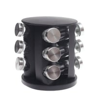 منظم بهارات أسود دوار + 12 علبة زجاجية