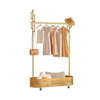 ستاند ملابس ذهبي متحرك متين + 6 خطافات + مساحة تخز...