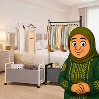 علاقة ملابس مع سلة سفلية جلدية خطافات جانبية